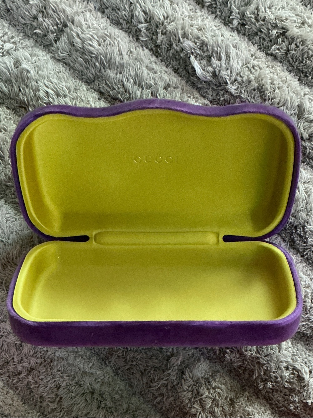 Gucci Purple Velvet Eyewear Case with Lime-Green Interior
